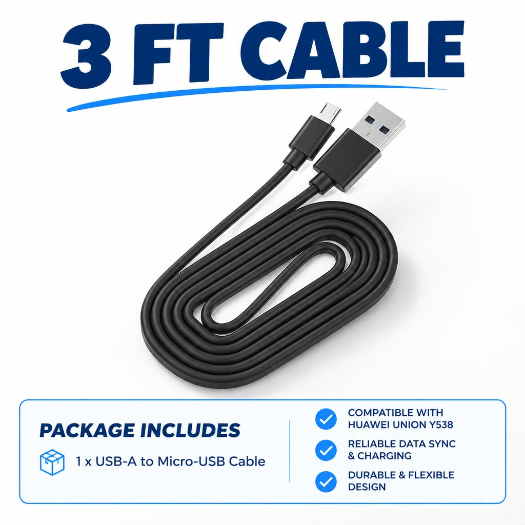3 ft USB-A to Micro-USB Cable for Charging and Data Sync, Compatible with Huawei Union Y538 (Boost M
