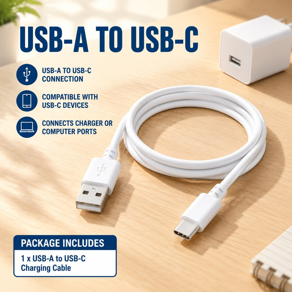 USB-A to USB-C Charging and Data Cable, 3 ft (1 m), Reversible Type-C Connector, White