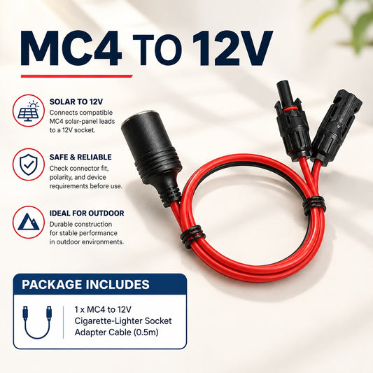 0.5 m MC4 Solar Panel to 12V Car Cigarette Lighter Socket Adapter Cable, IP67 Waterproof, Flexible C