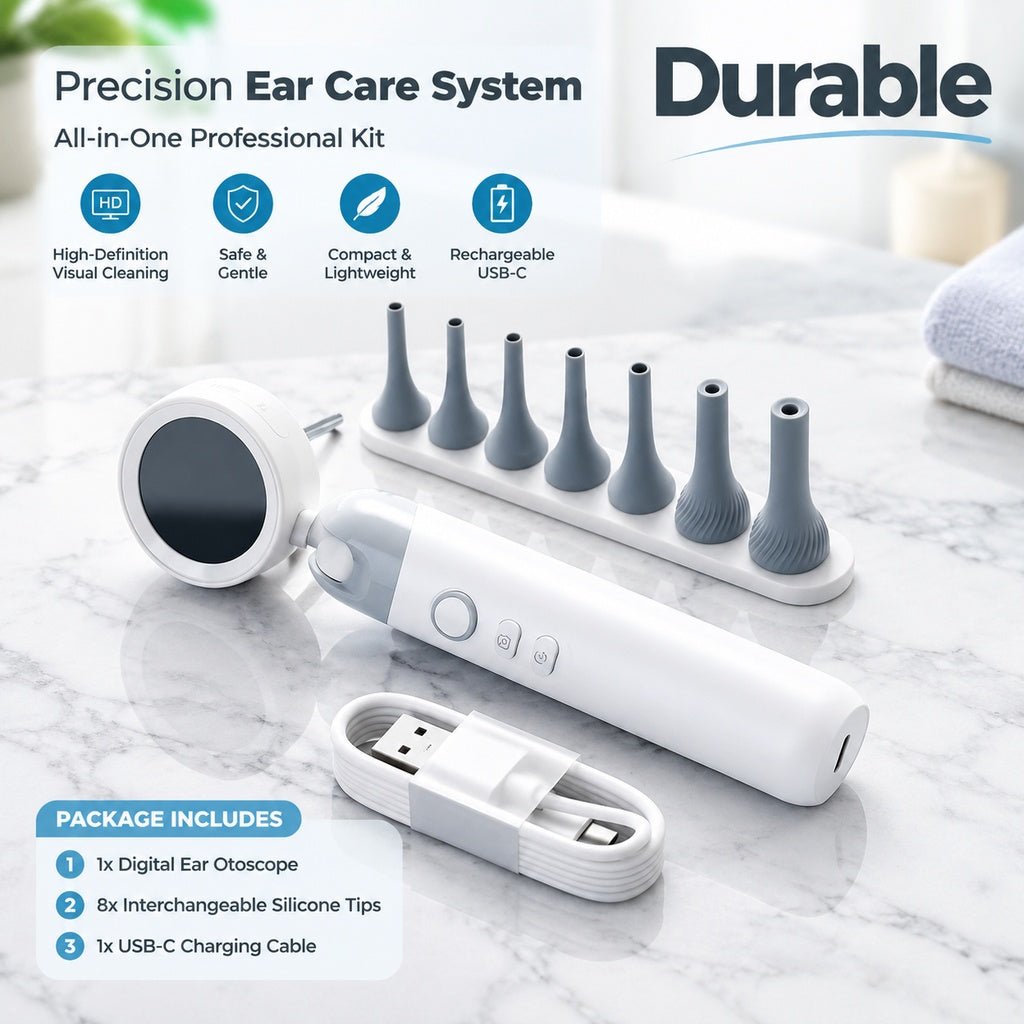 Digital Otoscope with Built-In Screen, 2MP Ear and Nose Inspection Camera, 90° Rotating Foldable Hea
