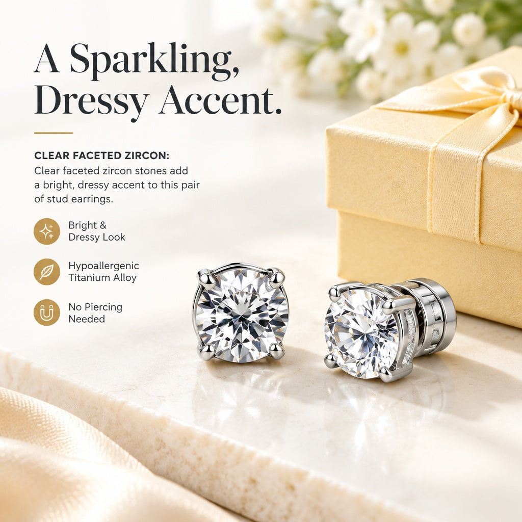 Space Saving User Friendly Sturdy 1 Pair Titanium Alloy Magnetic Zircon Earrings