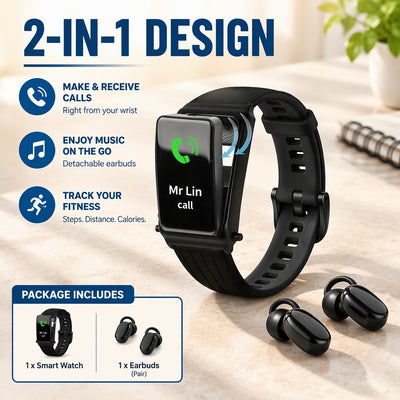 2-in-1 Smart Watch with Earbuds - High-Definition & Lightweight,Fits Android/iOS