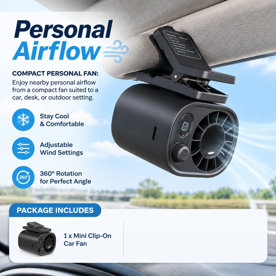 Quiet Efficient Compact Easy-To-Adjust Reliable LED Display Mini Clip-On Car Fan