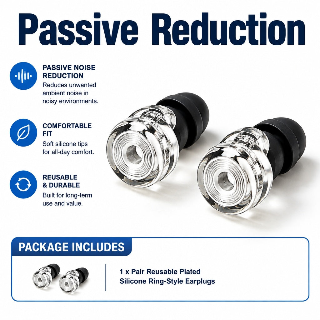 Reusable Plated Silicone Noise-Reducing Earplugs, Ring-Style Filter Earplugs for Sleep, Work and Tra