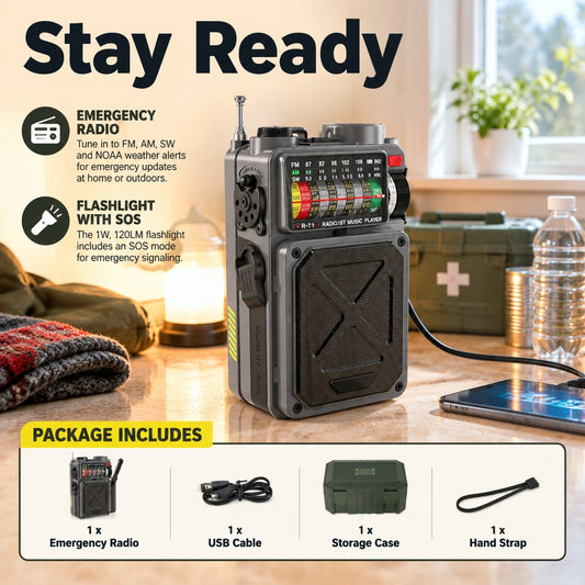 Solar Hand Crank Emergency Radio with 4000mAh Battery, FM AM SW and NOAA Weather Alerts, 1W 120LM SO