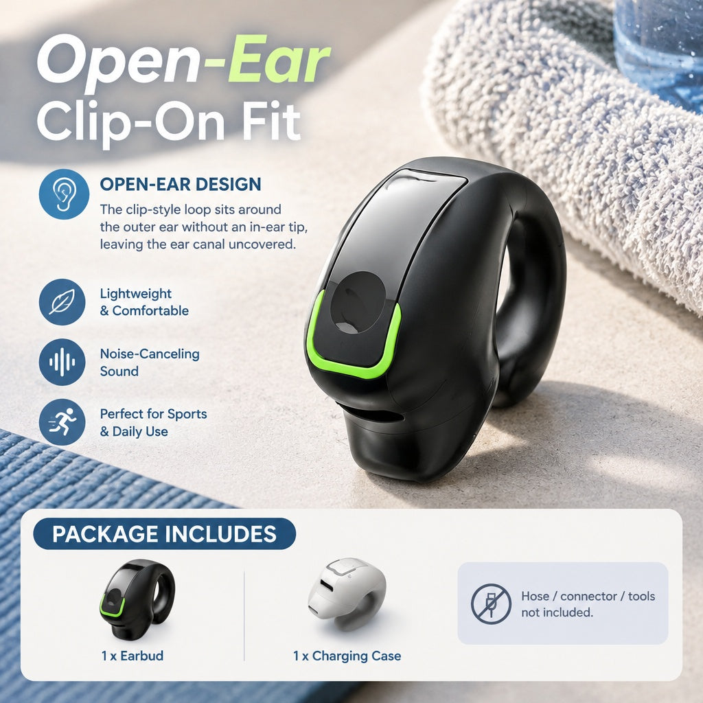Trendy‑Styled Sweat‑Proof Clip‑On Noise‑Canceling Lightweight Daily Use Earbuds
