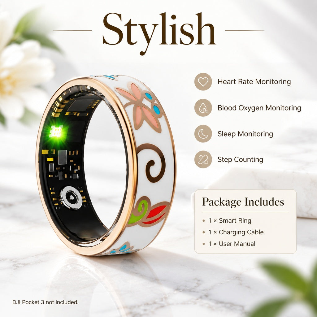 Floral Smart Ring with Heart Rate, Blood Oxygen, Sleep and Step Tracking, Remote Camera Shutter, iOS
