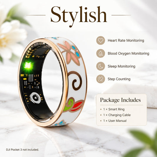 Floral Smart Ring with Heart Rate, Blood Oxygen, Sleep and Step Tracking, Remote Camera Shutter, iOS
