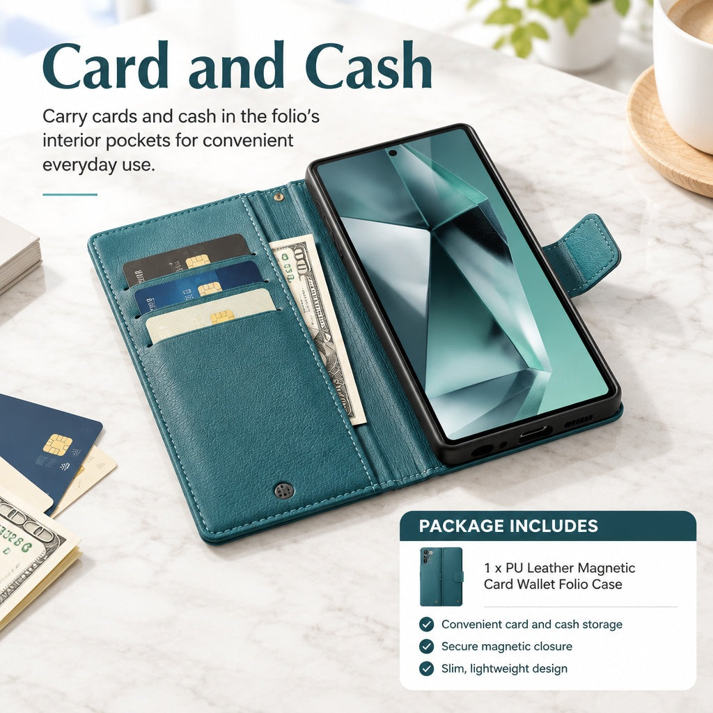 Brand New PU Leather Magnetic Card Wallet fits Samsung Galaxy S24 Ultra S928U