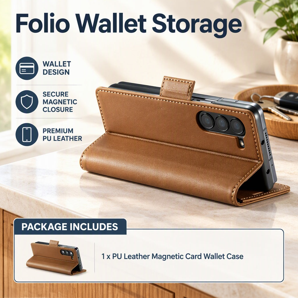 Upgraded PU Leather Magnetic Card Wallet fits Samsung Galaxy Z Fold 6 SM-F956U