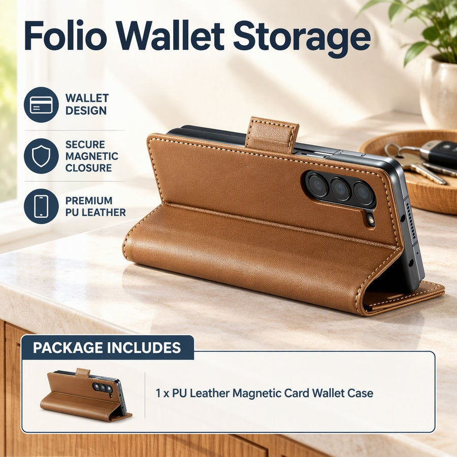 Upgraded PU Leather Magnetic Card Wallet fits Samsung Galaxy Z Fold 6 SM-F956U