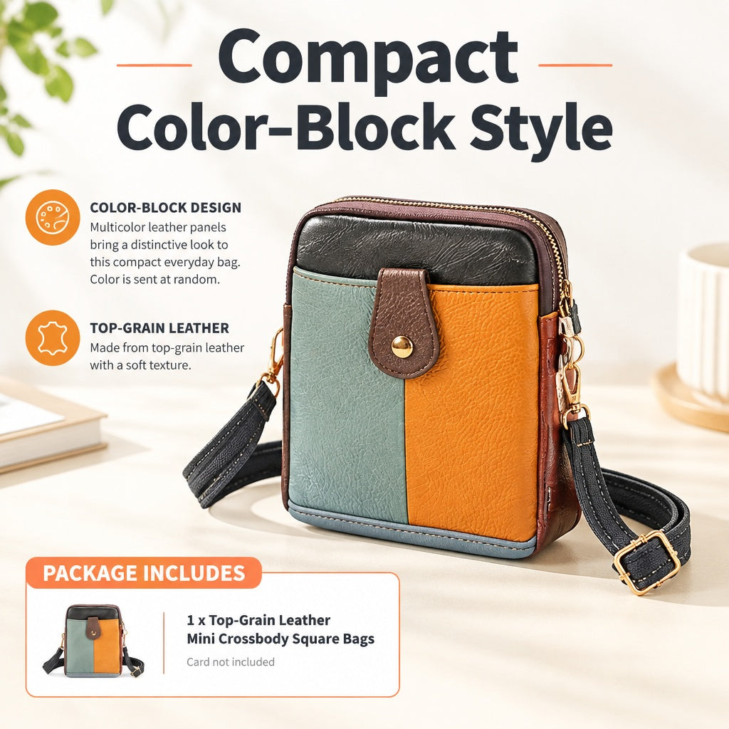 Lightweight Reliable Stable Stylish Top-Grain Leather Mini Crossbody Square Bags