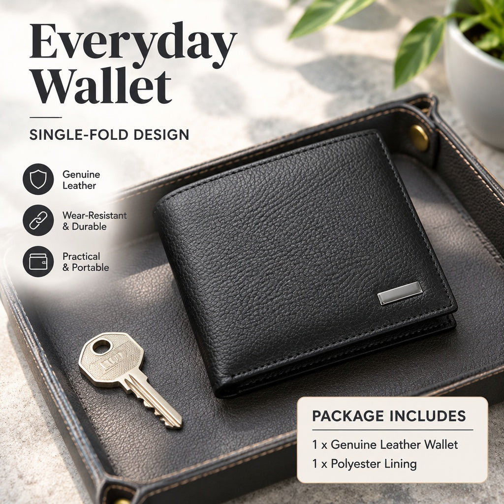 Premium Genuine Leather Single-Fold Wallet with Coin Pocket Short Purse fits Men