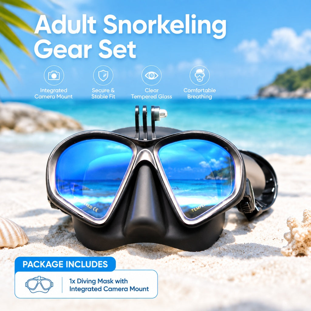 Low-Volume Tempered Glass Diving Mask with Adjustable Side-Buckle Strap for Snorkeling and Free Divi