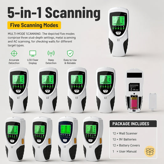 5-in-1 Electronic Stud Finder Wall Scanner with LCD and Audio Alarm, Detects Wood Studs, Metal and L