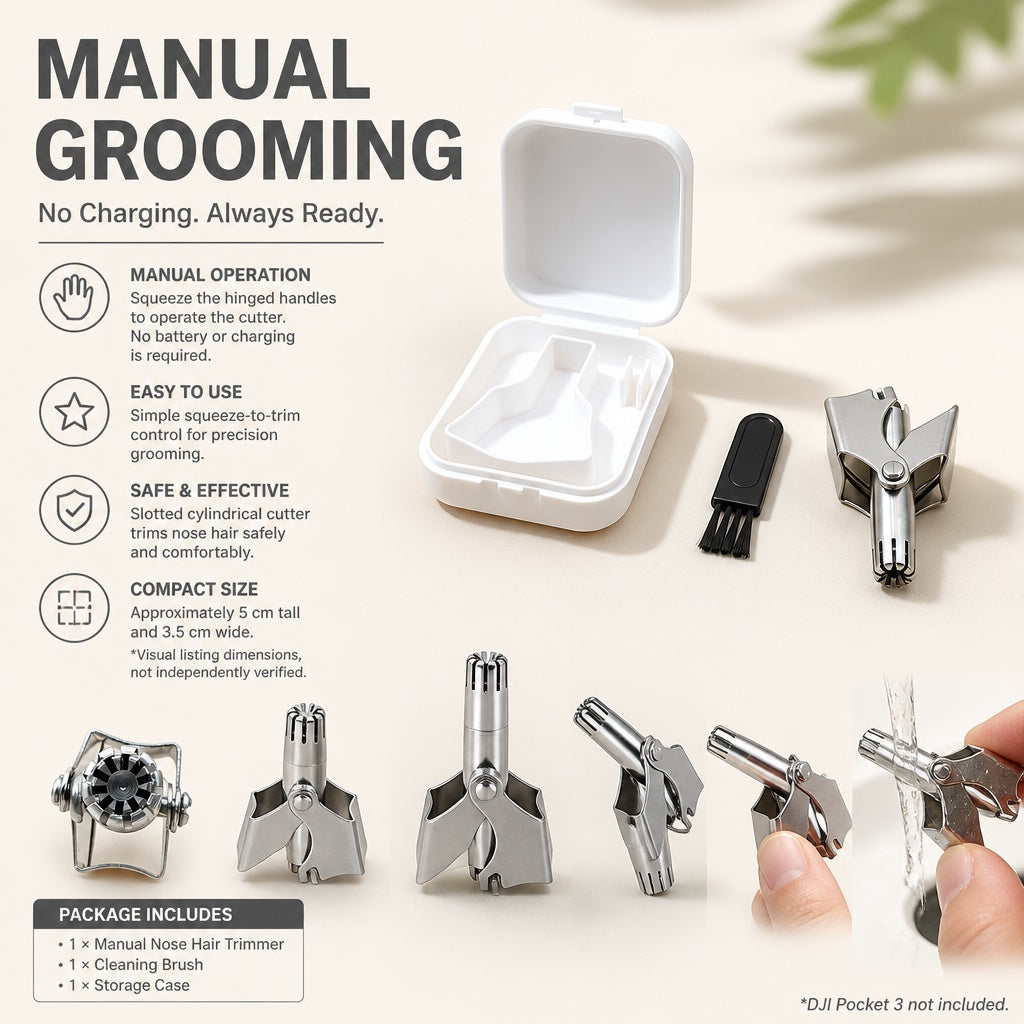 Compact Manual Nose Hair Trimmer, Stainless Steel Lever-Operated Rotary Grooming Tool, Portable and 