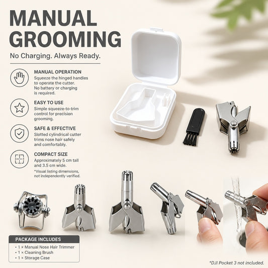 Compact Manual Nose Hair Trimmer, Stainless Steel Lever-Operated Rotary Grooming Tool, Portable and 