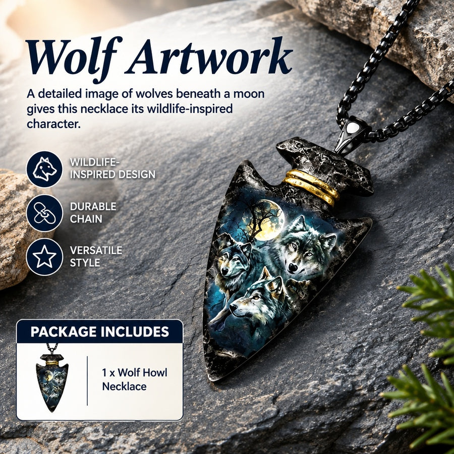 Edgy Detailed Durable Powerful Unique Gothic Premium Symbolic Wolf Howl Necklace