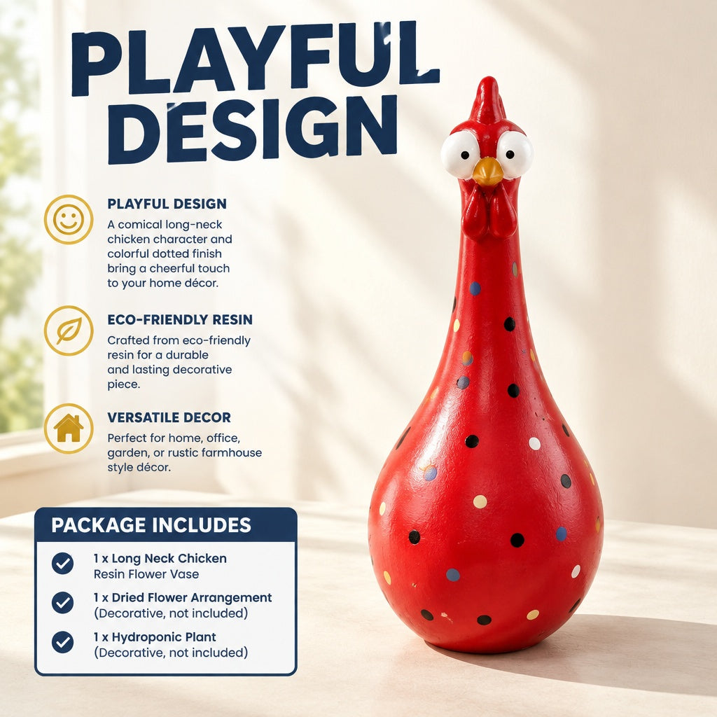 Funny Chicken Resin Vase Cute Long Neck Rooster Planter Novelty Home Decor Art