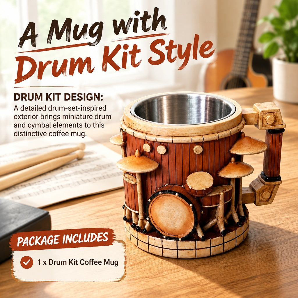 Creative Drum Kit Design Coffee Cup Percussion Instrument Themed Drinkware Easy