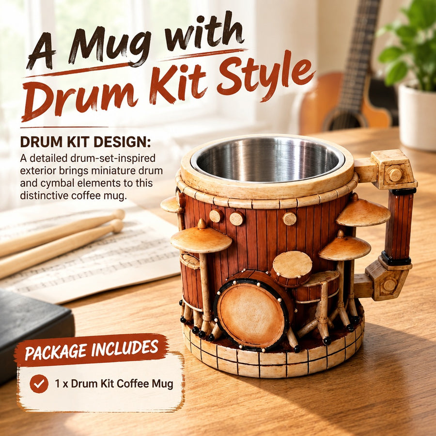 Creative Drum Kit Design Coffee Cup Percussion Instrument Themed Drinkware Easy