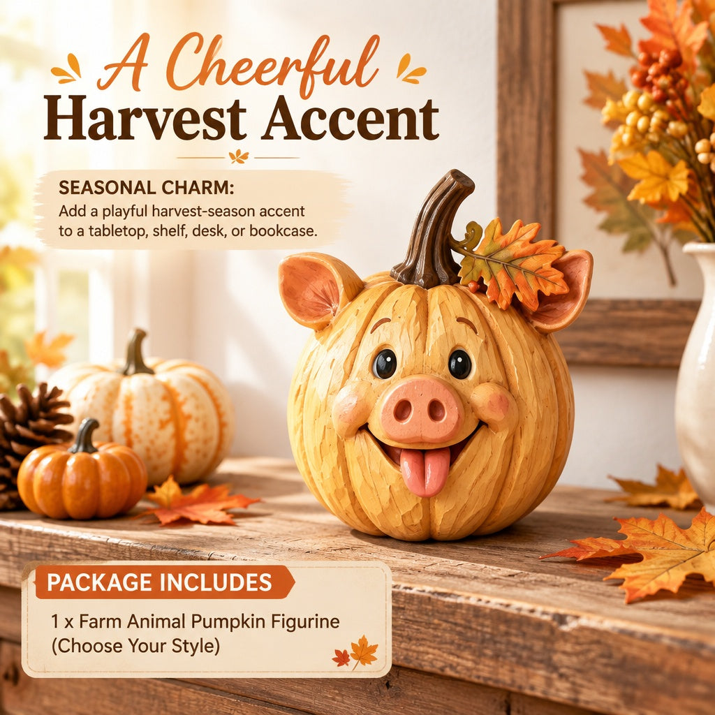 Charming Farm Animal Pumpkin Sculpture Resin Tabletop Decor Autumn Collectio