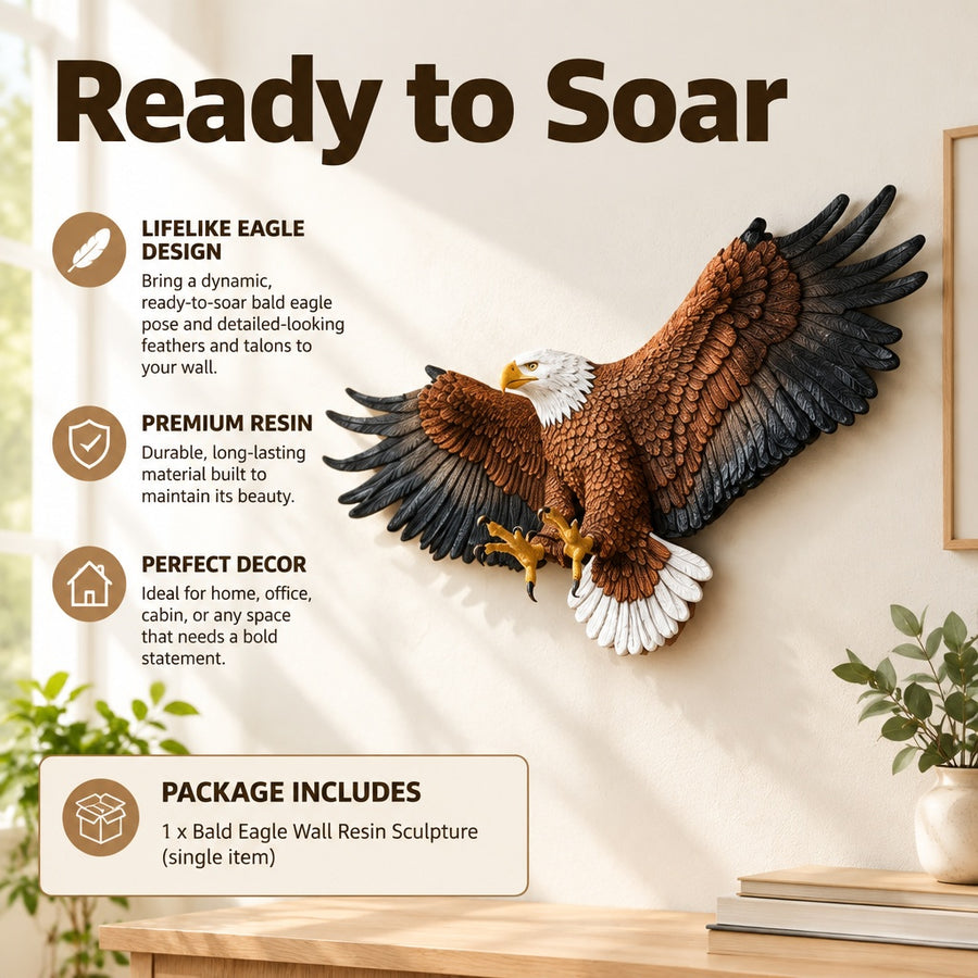 Unique Bald Eagle Resin Statue Wall Decor Wildlife Theme Art for Any Room Easy