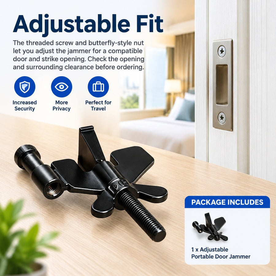 1x Adjustable Portable Anti-Theft Security Bar Door Jammer fits Home & Hotel Use