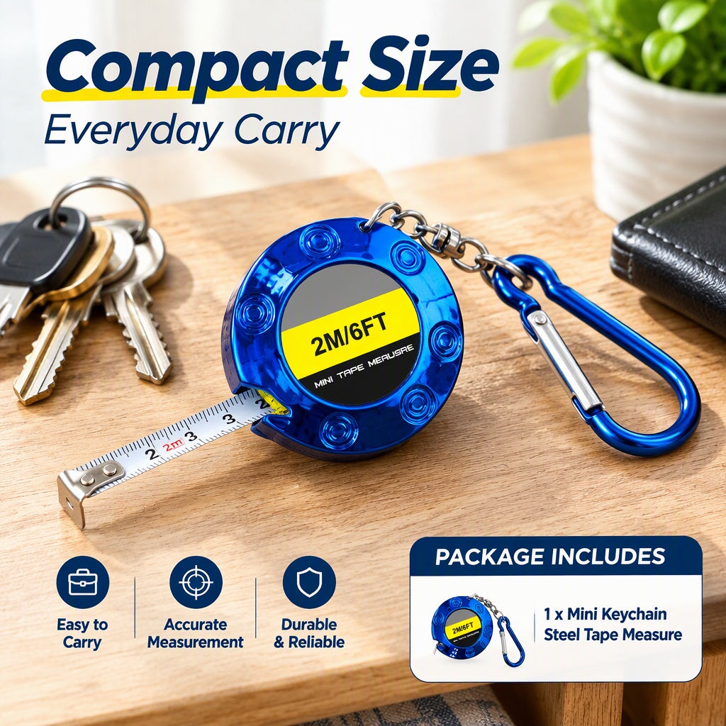Multi-Functional Easy to Use Mini Keychain Steel Tape Measure Retractable Pocket