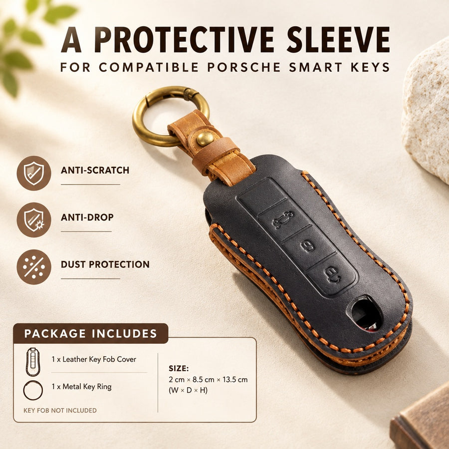 Durable Genuine Leather Car Key Fob Case Holder with Metal Keychain Accessory