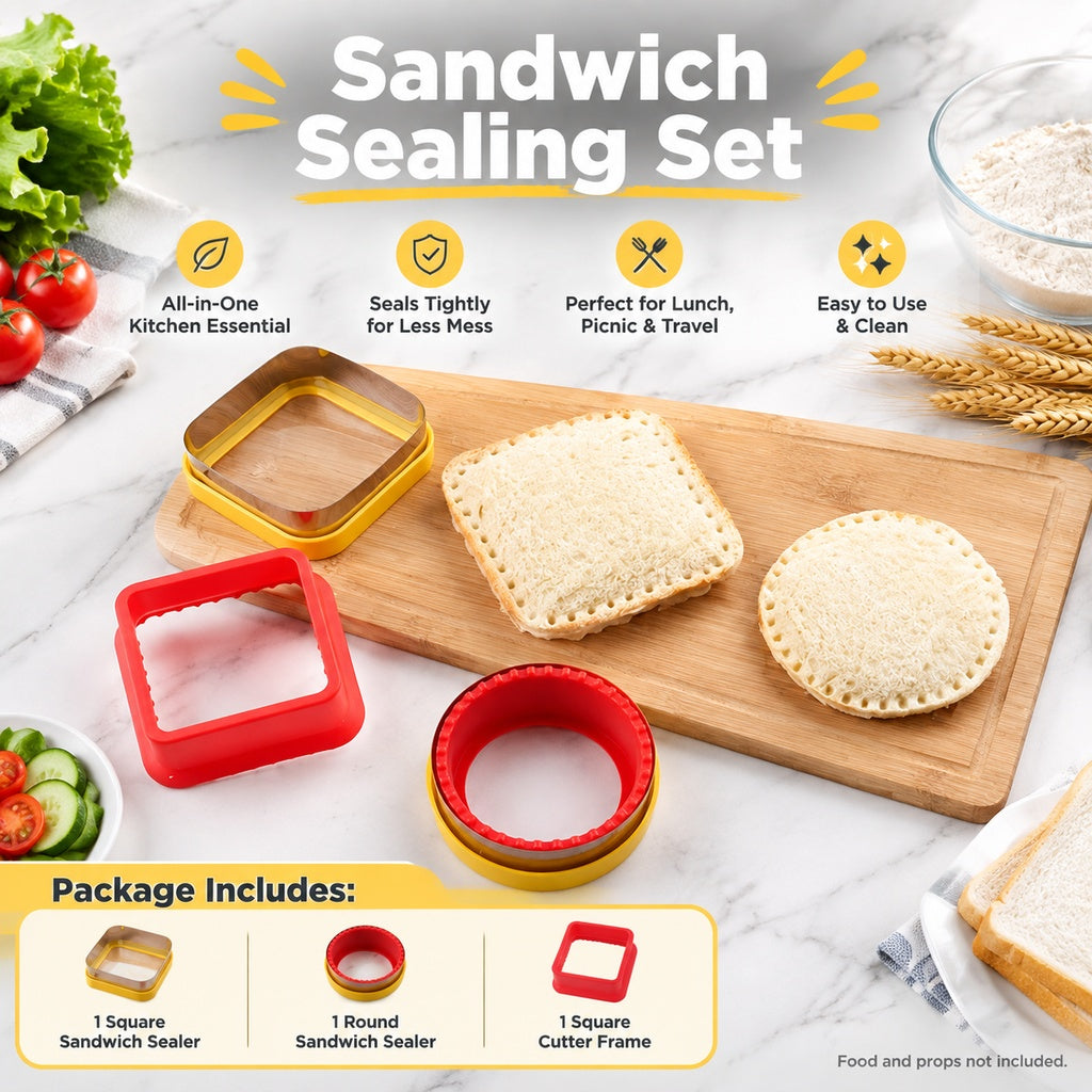 Stainless Steel and Plastic Sandwich Cutter and Sealer, Crustless Pocket Sandwich Press for Bread, M