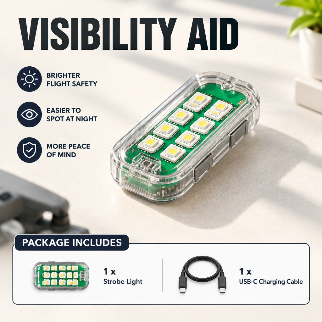 Rechargeable Drone Strobe Light, USB-C RGBW LED Flashing Safety Light with 6 Modes, Adhesive Mount, 