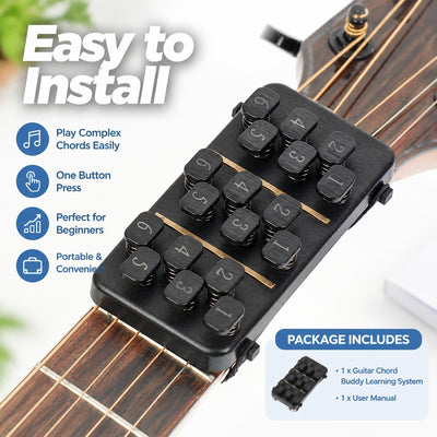 Portable Guitar Chord Trainer for Beginners, Clamp-On Chord Practice Aid with Labeled Buttons, Compa
