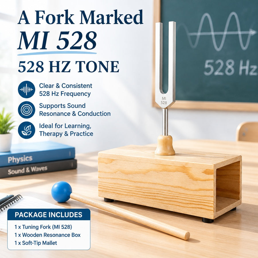 528 Hz Tuning Fork with Resonance Box, Stainless Steel, Wooden MI 528 hz (Wood)