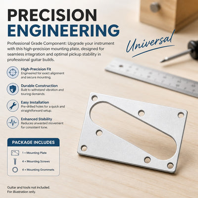 Tele-Style Split Bridge Pickup Mounting Ring Plate with 4 Screws, Metal, Chrome, Black or Gold