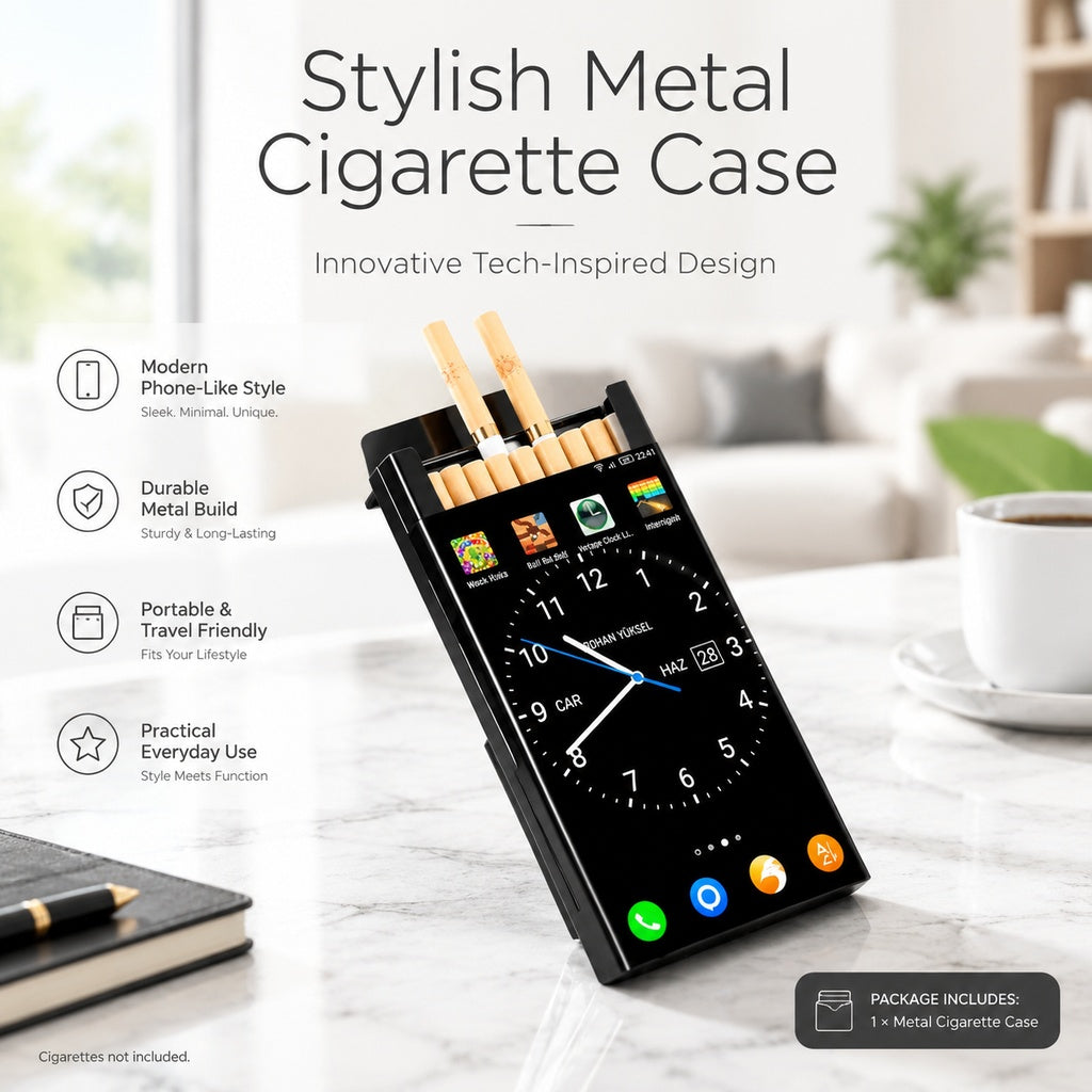 Phone-Shaped Metal Cigarette Case, Compact Cigarette Holder with UV-Printed Smartphone-Style Design,