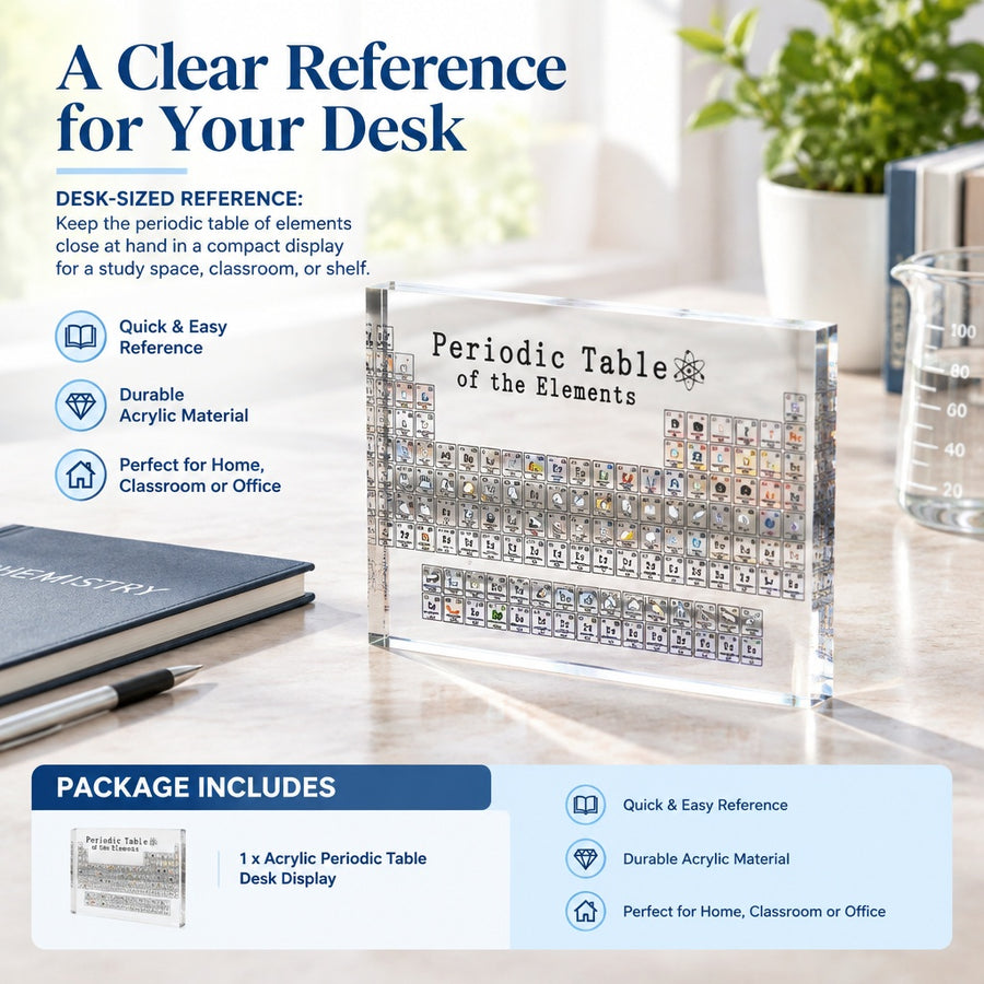 Functional Periodic Table Desk Decor Acrylic Display Stand for Science Use NEW