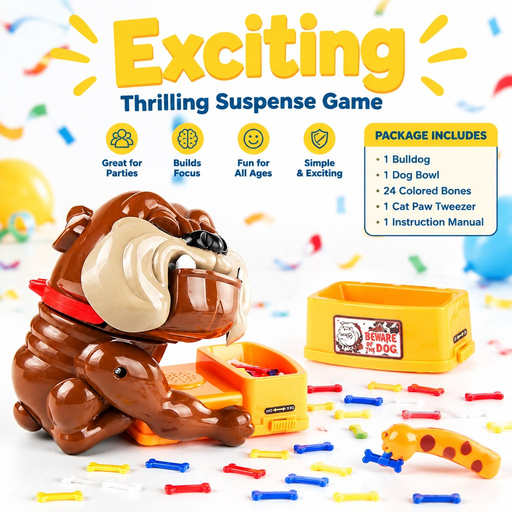 Interactive Dog Bone Game for Kids and Families, Surprise-Pounce Tabletop Party Game with Tweezers, 