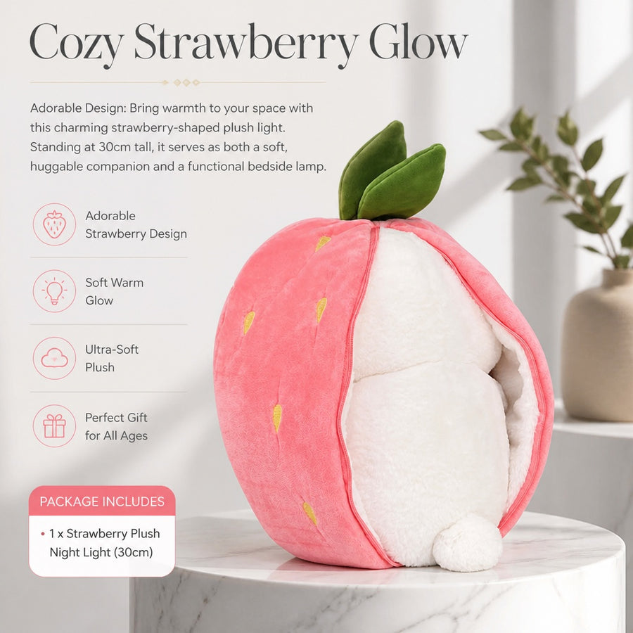 30 cm Light-Up Plush Rabbit with Zippered Strawberry or Carrot Cover, Transformable Stuffed Bunny Ni