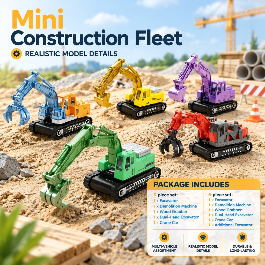 5/6x Portable Mini Alloy Excavator Toy Set, Simulation Construction Truck Models