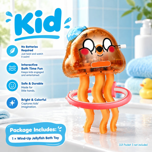 Wind-Up Jellyfish Toy for Kids, Clockwork Wiggling Sea Creature with Glow Effect, No Batteries Requi