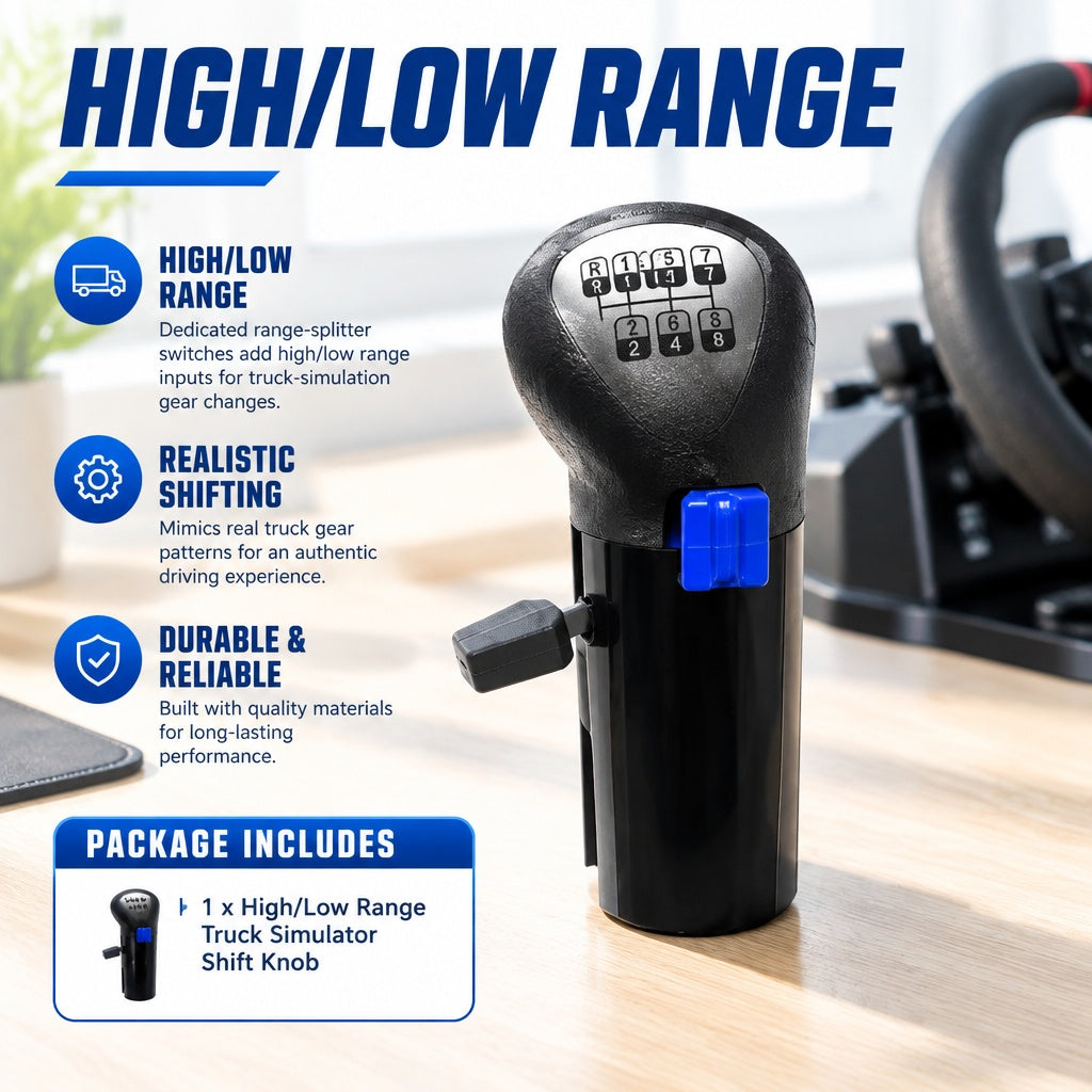 High/Low Range Truck Simulator Shift Knob, 8-Speed Gear Pattern, Direct-Fit Replacement for Thrustma