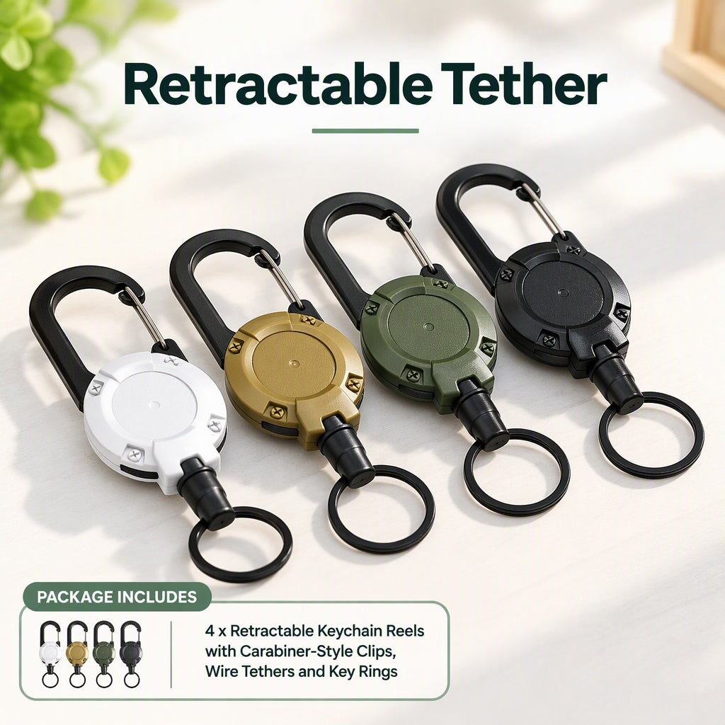 4 PCS Wire Rope Sporty Retractable Key Chain Anti-Lost Metal Easy-To-Pull Buckle