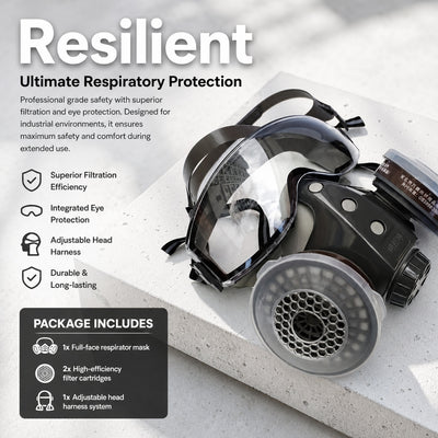 Reusable Dust Respirator Mask with Integrated Clear Goggles, Adjustable Straps and Side Filter Housi