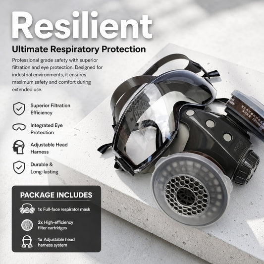 Reusable Dust Respirator Mask with Integrated Clear Goggles, Adjustable Straps and Side Filter Housi