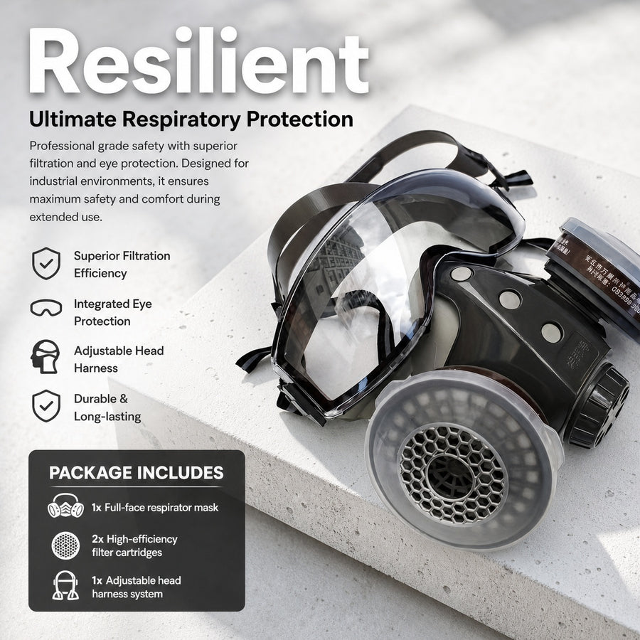 Reusable Dust Respirator Mask with Integrated Clear Goggles, Adjustable Straps and Side Filter Housi