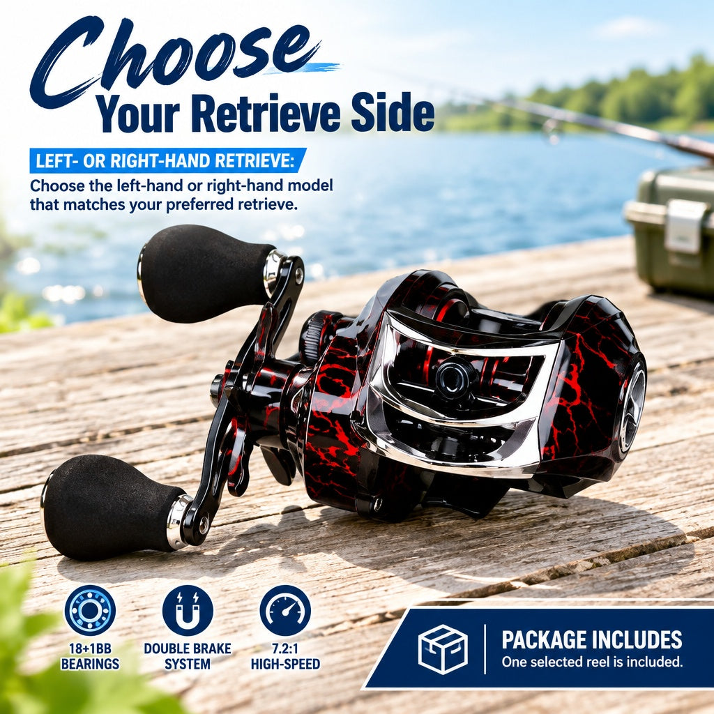 Hand-Selectable Baitcasting Reel Double Brake System 18+1BB Bearings for Fishing