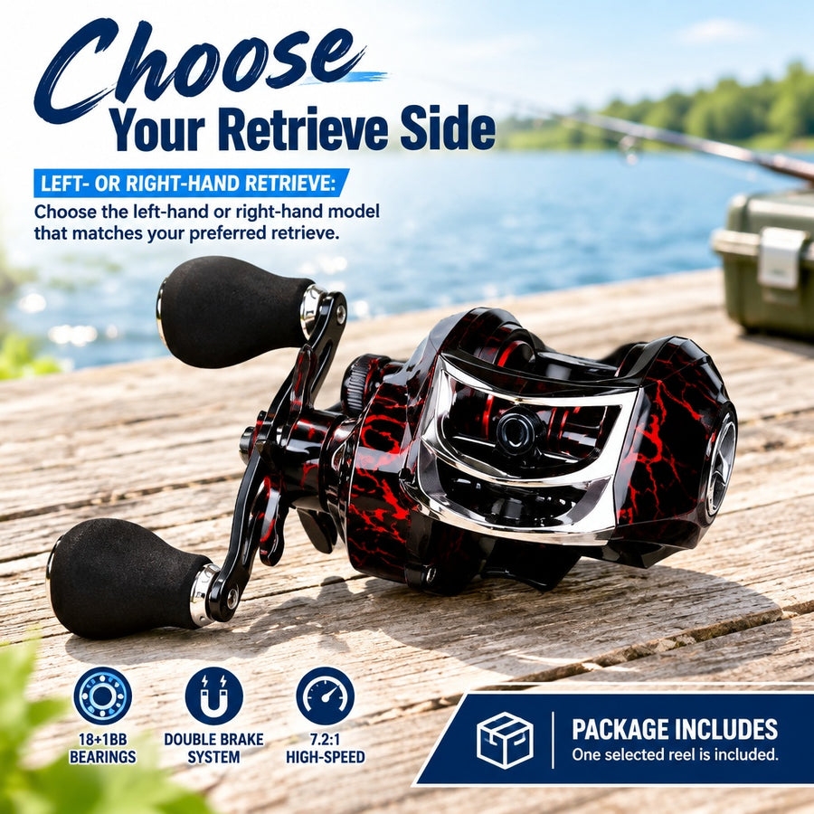Hand-Selectable Baitcasting Reel Double Brake System 18+1BB Bearings for Fishing