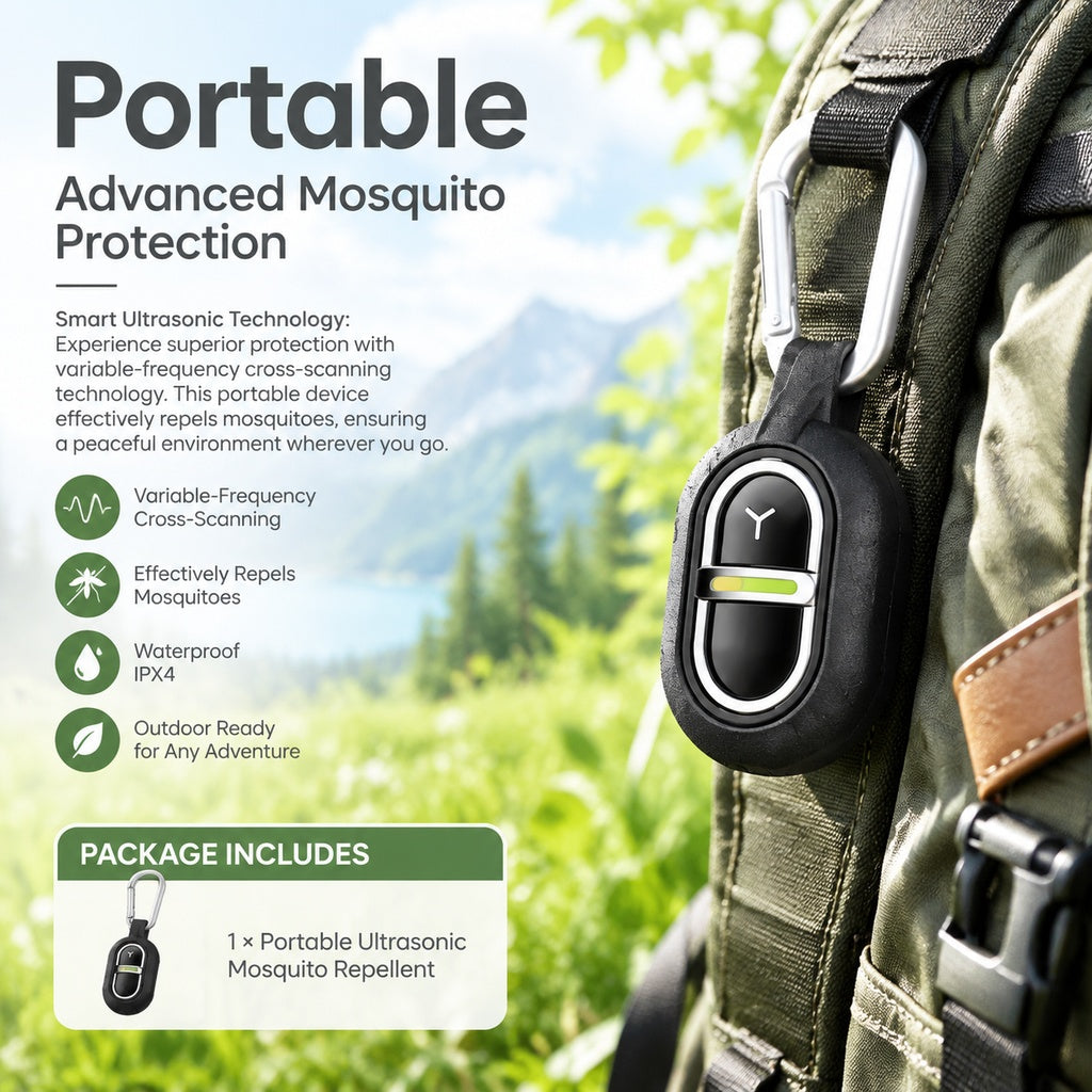 Portable Ultrasonic Mosquito Repellent Device with Clip, Rechargeable USB Design, Touch Control, IPX