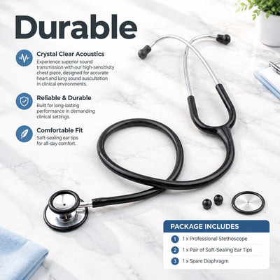 Dual-Head Stethoscope with Flexible Tubing, Metal Chestpiece and Adjustable Headset for Healthcare P